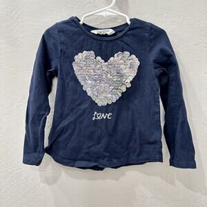 H&M Blue Sparkly Silver Sequins Heart Love Long Sleeve Shirt